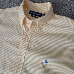 Ralph Lauren‎ Yellow Striped Button Down Shirt Mens 17 36/37  Classic Fit Cotton